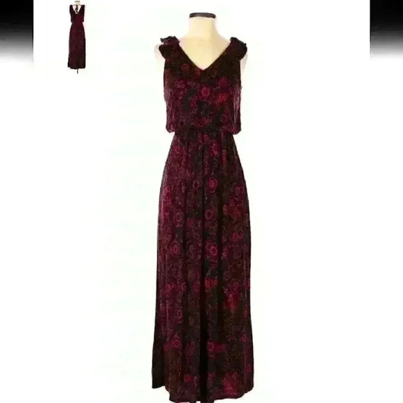 LOFT  Red and Black Floral Maxi Dress - size small - Picture 5 of 7